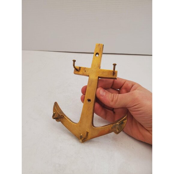 Vintage Brass Wall Key Holder Rack with five (5) Hooks | Mid Century Modern | - Picture 10 of 10